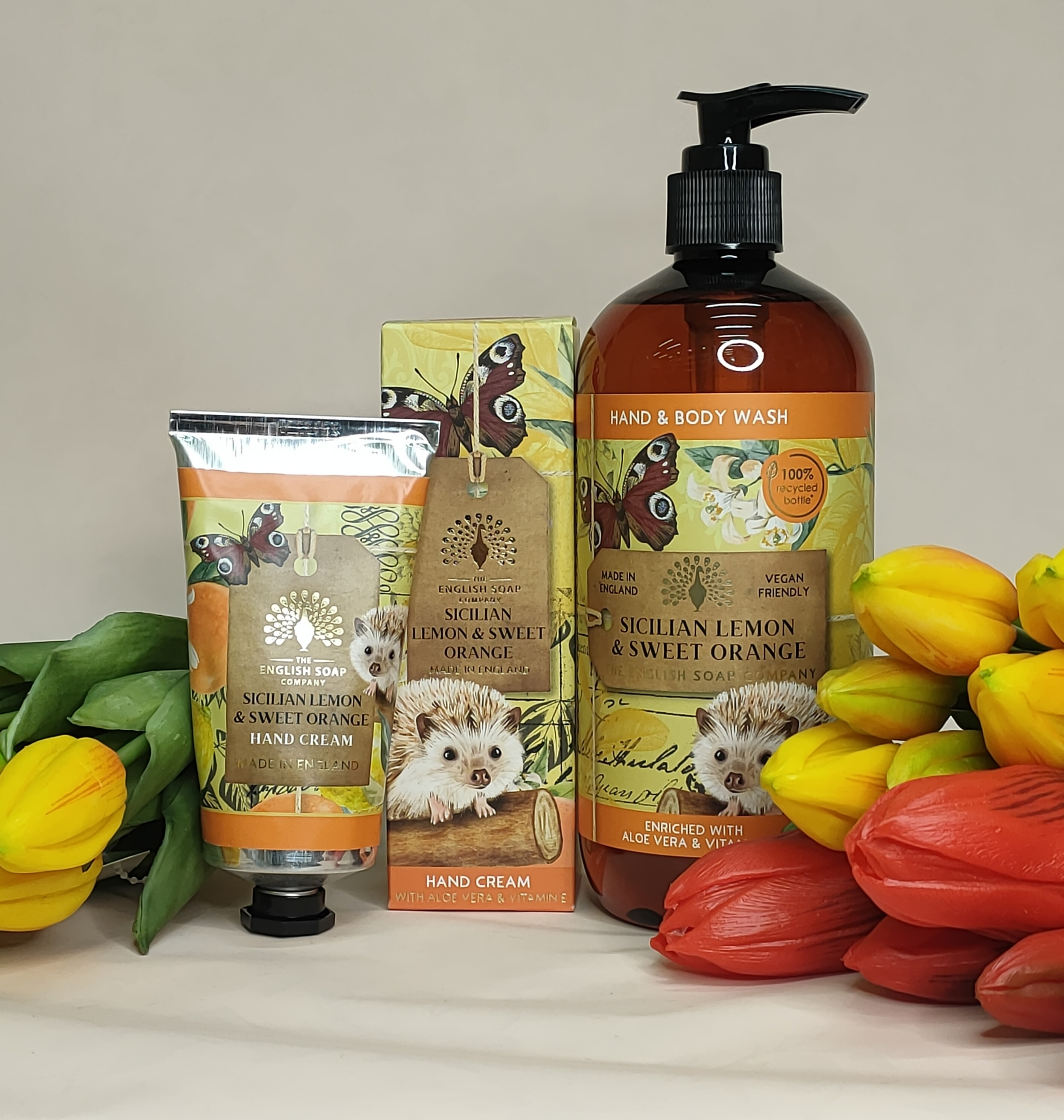 Sapone e crema mani al Limone di Sicilia e arancia dolce . Made in England con Aloe Vera e vitamina E.